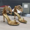 Sandalo donna tom-f- tacchi alti design di marca di lusso scarpe a spillo specchio in pelle e catene con tacco a catena sandali con cinturino alla caviglia scarpe a punta stile lucchetto con scatola 35-43
