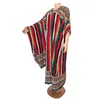 Ethnic Clothing Stripe Fashion African Dresses Women Abayas Dubai O-neck Short Bat Sleeve Robe Cotton Loose Maxi Dress With Big Scarf