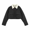 Women's Trench Coats Autumn And Winter Casual Polo Neck Corduroy Quilted Panel Contrast Short Cotton Coat