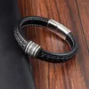 Charm Bracelets Design Two Layers Braided Rope Brown Black Leather Bracelet For Stainless Steel Men Bangles Jewelry Birthday Gifts