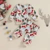 Strampler EWODOS Baby 2-teiliges Weihnachtsset Langarm Western Langarm-Sweatshirt und Hosenset Vorschulkleidungsset 231116