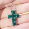 6X6mm LAB Created Colombia Emerald Square Shape Dark Green Color 6 Pieces Stone With GRC Certification Cross Pendant Necklace