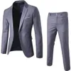 Costumes pour hommes Blazers 1 ensemble hommes Blazer pantalon couleur unie à manches longues coupe ajustée col rabattu tempérament un bouton poches costume mâle vêtements 231115