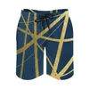 Pantalones cortos para hombre Azul marino y dorado Luxe Surfing Beach Boardshorts Patchwork Surf Swim Pantalones cortos Líneas geométricas