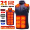 Gilets pour hommes 21 zones gilet auto-chauffant chauffe-corps USB alimenté veste chauffante chaude pour femme gilet chauffant homme vêtements d'hiver chasse équitation 231115