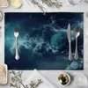 Bord Mattor Zhenhe Cartoon Blue Interstellar Universe Placemat Cotton Linen Fabric Family Dinner Table Kök
