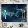 Placemats ZHENHE Cartoon Blue Interstellaire Universum Placemat Katoen Linnen Stof Familie Diner Servies Keukenmat