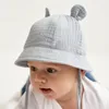 Berets Tie Rope Soft Cotton Bonnet Baby Sun Hat With Ears Solid Color Boys Girls Bucket Summer Kids Toddler Beanies Cap