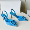 Dress Shoes Buckle Suede Trim Linen Kitten Heel Slingbacks Stiletto Sandals women's luxury designer genuine leather outsole party shoes