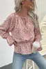 Women's Blouses 2023 Autumn Print V Neck Lace Up Long Sleeves Pink Tops Office Casual Bohemian