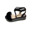 Sandali con plateau con strass da donna 2023 Scarpe stringate estive Furry Sandali gladiatore di grandi dimensioni Mujer