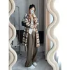 Women's Wool Blends Runxiangcheng Coat Plaid CraftedSheep Camel Hair Waist Lace Up Mid Length Knitted Cardigan Coat for Women 231116