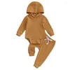 Clothing Sets Born Baby Boy Fall Winter Outfits Hooded Romper Long Sleeve Ribbed Bodysuit Solid Color Drawsting Pants