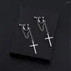 Stud Oorbellen Cool Cross Chain Gotische Stijl Verzilverd Dangle Earring Oor Clips Donkere Straat Vrouwen Mannen Geen Doorboord Punk Sieraden Gift