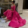 Fuchsia Dubai Mermaid Evening Dresses Elegant for Women with Cape Shawl Beaded Arabic Formal Prom Party Gowns