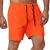 summer men new Loose quick dry solid color drawstring beach fitness shorts