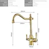 Torneiras de cozinha de estilo europeu, torneira antiga de cobre, pode ser girada, alça dupla, água limpa multifuncional e kit misto frio