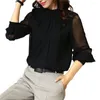 Women's Blouses Lightweight Chic Elegant Ruffle Collar Solid Color Chiffon Shirt Skin-touching Spring Perspective Streetwear