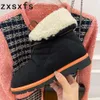 Lyxvarumärke Wool Snow Ankelstövlar för kvinnor Vinter Varm lapel Plattplattform Pälsskor Lace Up Flat Knight Boots Women