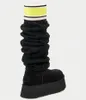 Winter frauen Schnee Stiefel Marke Plattform Heels Wolle Rohr Dicken Sohlen Knie Stiefel Sweather Brief Hohe