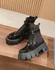 Botas de tobillo de lujo de invierno para mujer, botas de combate gruesas, suela de orejeta, cuero cepillado negro, fiesta, boda, señora, botines de motocicleta cómodos EU35-40