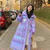 Women's Trench Coats No Wash Colorful Shiny X-long Cotton Coat Women Winter Drawstring Waist Slim Bread Outer Wear Big Lapel Loose Jacket