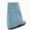 Herbst Winter Neue Denim Mode Western Stiefel Starke Ferse Spitze frauen Schuhe Stiefeletten Blau