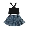 FOCUSNORM 1-5Y Mode Kinderen Meisje Zomer Kleding Effen Kleur Geribbeld Hemdje Elastische Denim Rok Set Voor Peuter