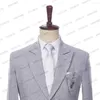 Men's Suits 2023 Fashion Men Summer Casual Linen Suit Grey White Vertical Stripe Business Slim Fit Wedding Groom Jacket Blazer Coat