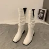 Boots 2024 Western Cowboy Ladies Cowgirl Round Toe Pu Leather Winter Women Knee High Long Long على أحذية مطوية 231116