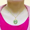 Dragon Pattern Jade Pendant Chain 18k Yellow Gold Filled Women Circle Pendant Necklace Gift With 9016422