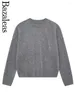 Suéteres femininos 2023 bazaleas store básico tricô cinza pulôver suéter curto inverno malha roupa oficial