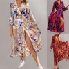 Casual Dresses Bohemian Floral Printed Wrap V Neck Dress for Women Autumn Long Sleeve Elastic Midjeband Birthday Shirts Vestidos