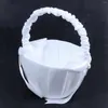 Fleurs décoratives Blanc Satin Perlé Mariage Flower Girl Basket Bowknot Decor