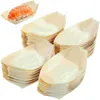 Conjuntos de louça 100 pcs recipientes descartáveis sushi barco madeira bambu bandeja de madeira servindo churrasco sashimi placa