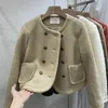 Women's Jackets Round neck Lamb wool coat short autumn/winter cotton jacket Luxury design style double breasted casual temperament warm 231116