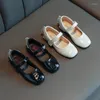 Flat Shoes Chic Girls Leather High Heels Children Formal Bow-knot On The Back Beige Black Kids Dress For Wedding Party