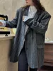 Kadınların Takımları Keyif 2023 Kış Vintage Eski Para Tarzı Yün Şerit Takım Blazers Kore Moda Gevşek Sıcak Yoklu Katlar Kadın Giyim