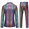 Männer Anzüge Blazer Herren Bühne Prom Glänzende Regenbogen Plaid Pailletten Jacke Hosen Männer Tanz Festival Weihnachten Halloween Party Kostüm homme 231115