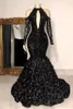 Party Dresses Vinca Sunny Sexy Black Lace Mermaid Long Evening 2023 African Girl Sleeve Sequin Top 3D Flowers Prom