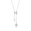 Kedjor 925 Sterling Silver Zircon Star Necklace for Women Girl Fashion Fine Chain Geometric Design Jewel Party Gift Drop Drop