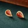 Stud Earrings Southern Red Tourmaline Water Droplet For Women Simple Ancient Gold Craft Inlaid Crystal CharmEar Studs Party Jewelry