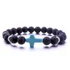 Bracelets de charme Naturel Noir Lava Pierre Turquoise Croix Bracelet Volcan Aromathérapie Huile Essentielle Diffuseur Pour Femmes Hommes Bijoux Dr Dh3Cx