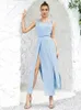 Abiti casual Sexy abito da donna senza maniche con scollo all'americana azzurro maxi estate elegante abito da festa alla moda per celebrità senza schienale con lacci dritto