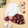 Rompers 3piece Christmas Baby Girl Dress Zestaw odpowiedni dla urodzonego rękawa 2024 i rok czerwony odzież 231115