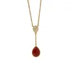 Pendant Necklaces High Quality Gold Color Sweater Shell Agate Chain Water Drop Stone Necklace For Women Fashion Jewelry LN030