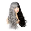 Anime women's fake fur black and white bear cosplay wig black and gray color matching long curly hair with bangs and synthetic fiber hair cap
