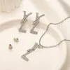 Classics Jewelry Sets Earrings Full Diamonds Letter Pendant Necklaces Women Brand Designer Stainless Steel Earring Ear Stud Girl Valentines Day Gift
