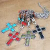 Vintage Personality turquoise Cross Necklaces women multi-layered alloy sweater chain pendant Exaggerated jewelry