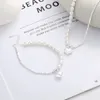 Kedjor 516LDZFSILVER Fashion Trendy Retro Luxury Design Block Silver S925 Rice Pearl Heatrt Necklace For Women Jewelry Accessories Gift